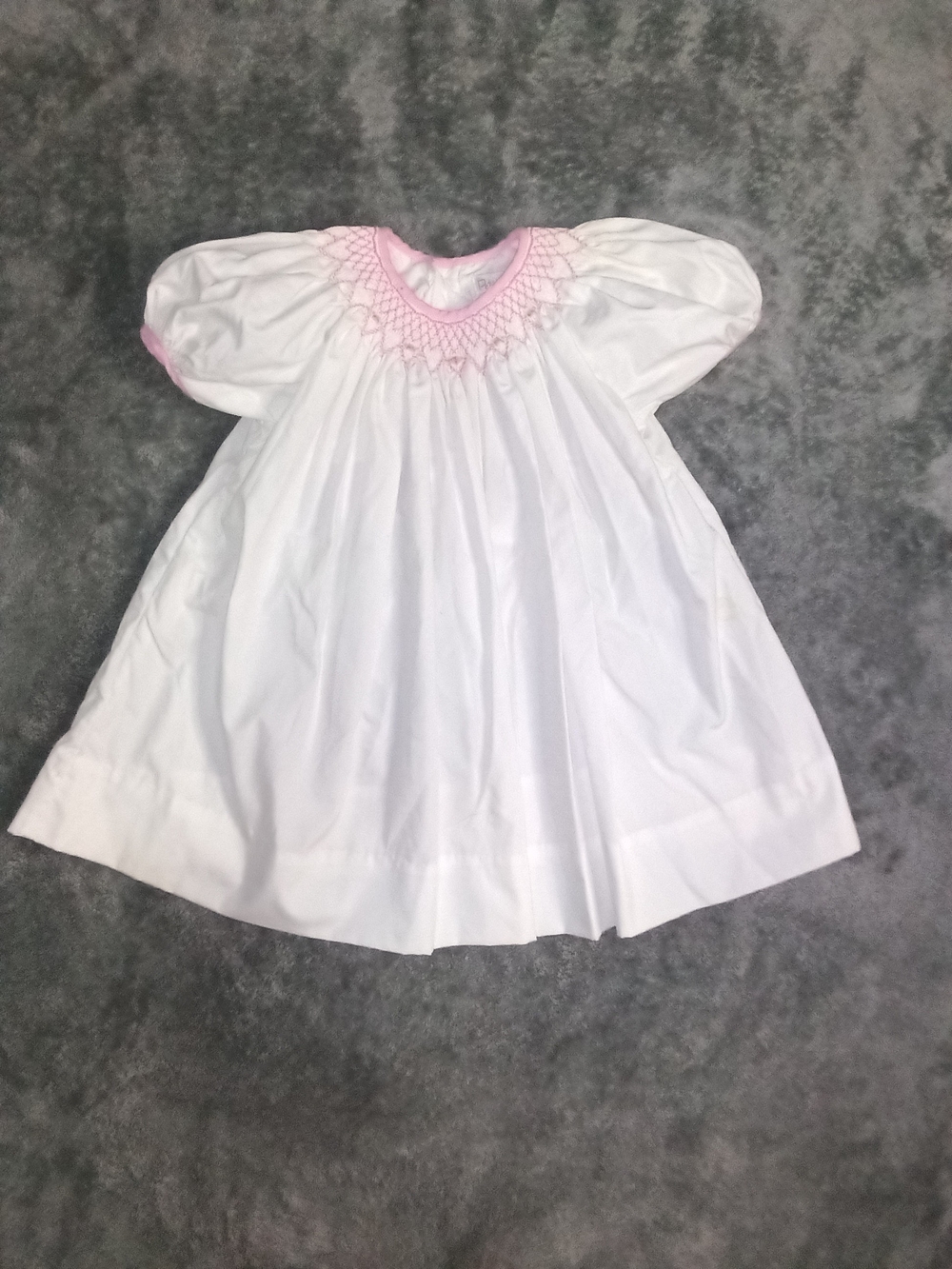Petit Ami White Dress with Pink Smocked Yoke